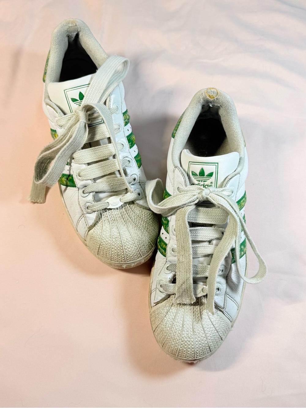 Vintage Adidas Originals Superstar White Green Monogram Trefoil Sneakers